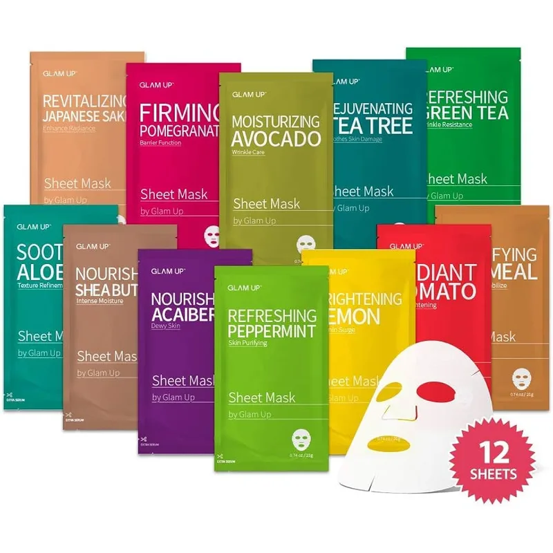 GLAM UP Korean Facial Sheet Mask, 12-Pack