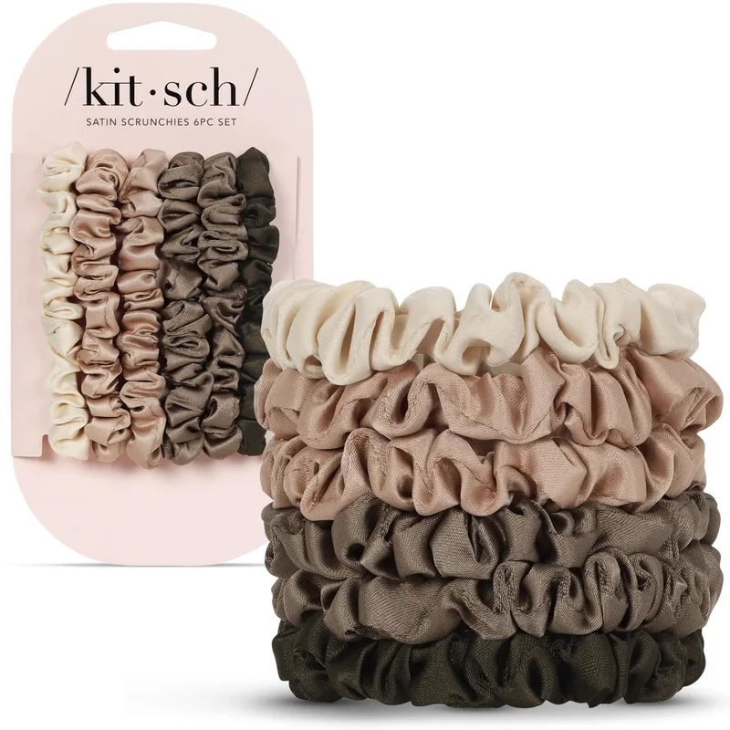 Satin Scrunchies Set, 6-Pack Mulberry Silk-Feel Hair Ties